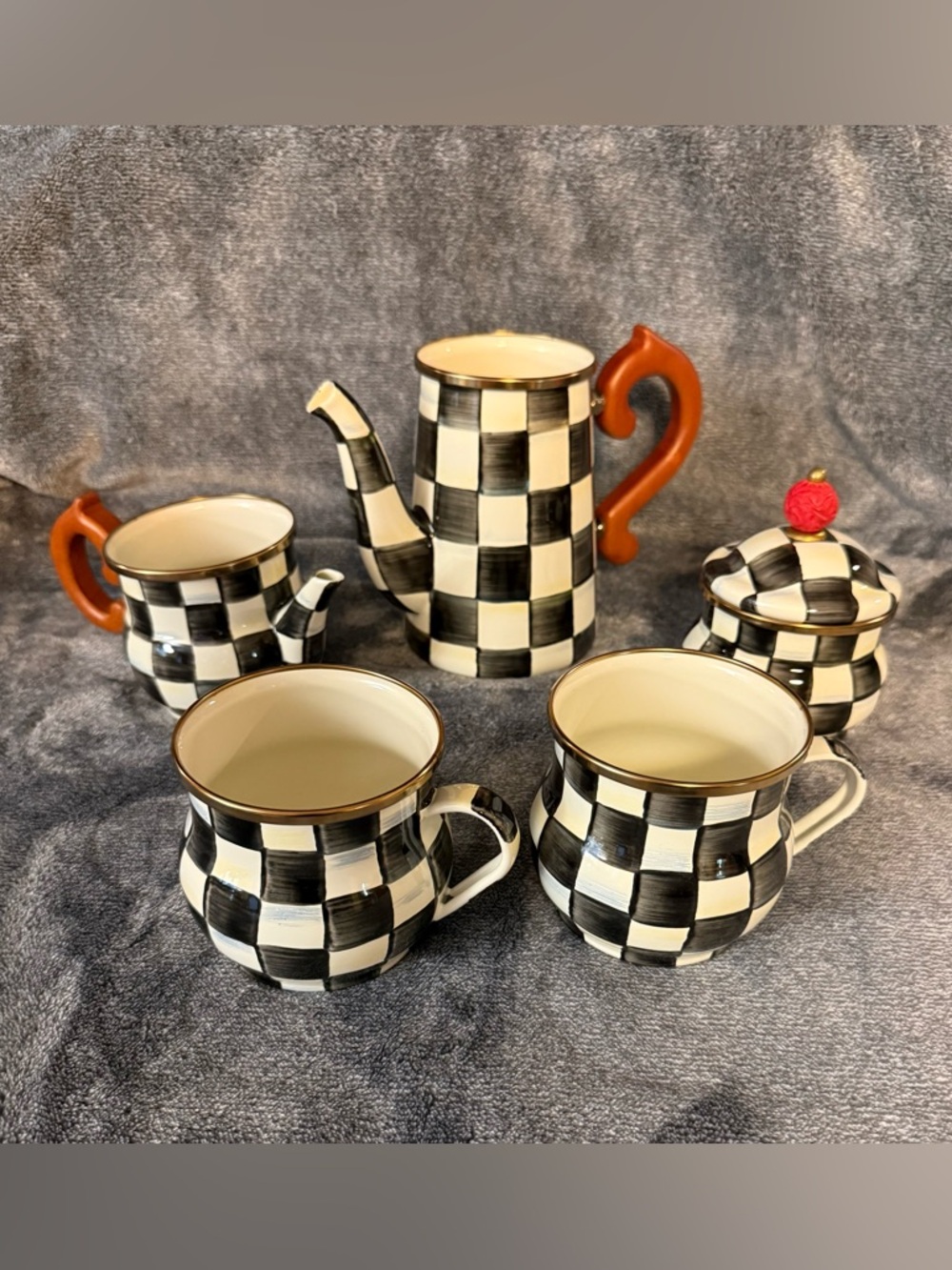 MacKenzie-Childs Courtly Check Stackable Coffee Service Set NEW IN BOX - Picture 3 of 4